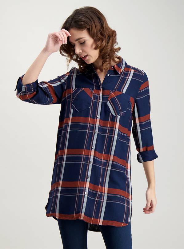 Navy Check Longline Shirt - 26